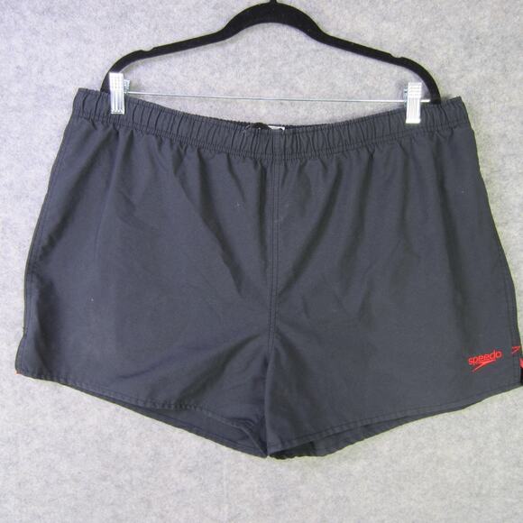 Speedo Shorts Mens XL Black Swim Trunks Elastic Waist Split Hem Embroidered Logo - Picture 1 of 7